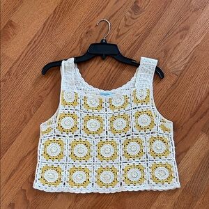 Crochet Patterned Women Top - White and Yellow